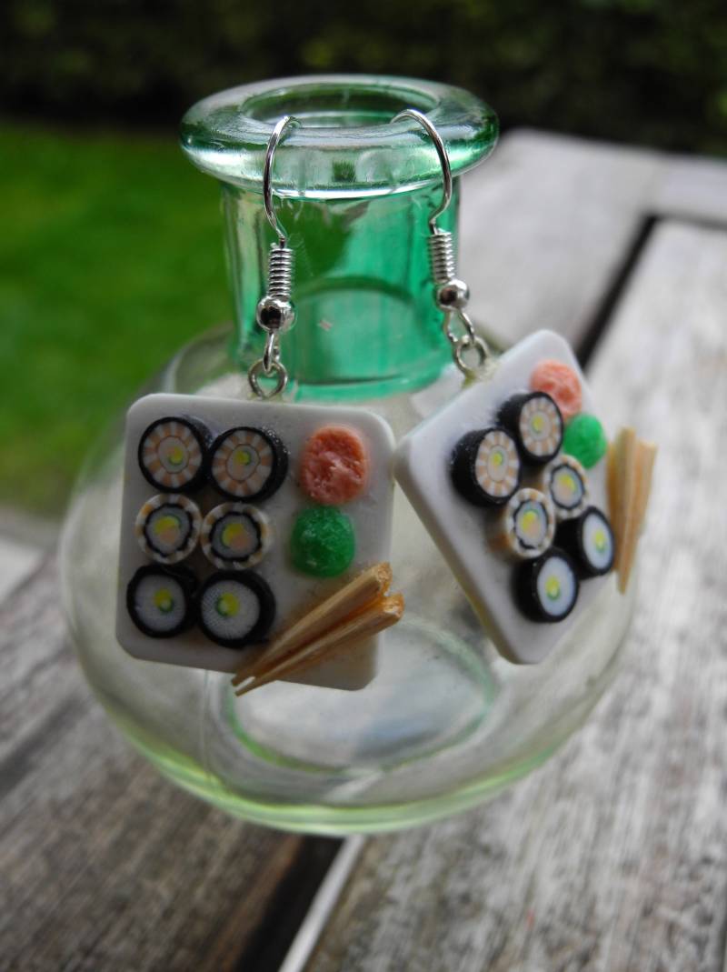 Leckere Sushi-Teller - Hängeohrringe Aus Fimo Hand Made von PollyAndMore