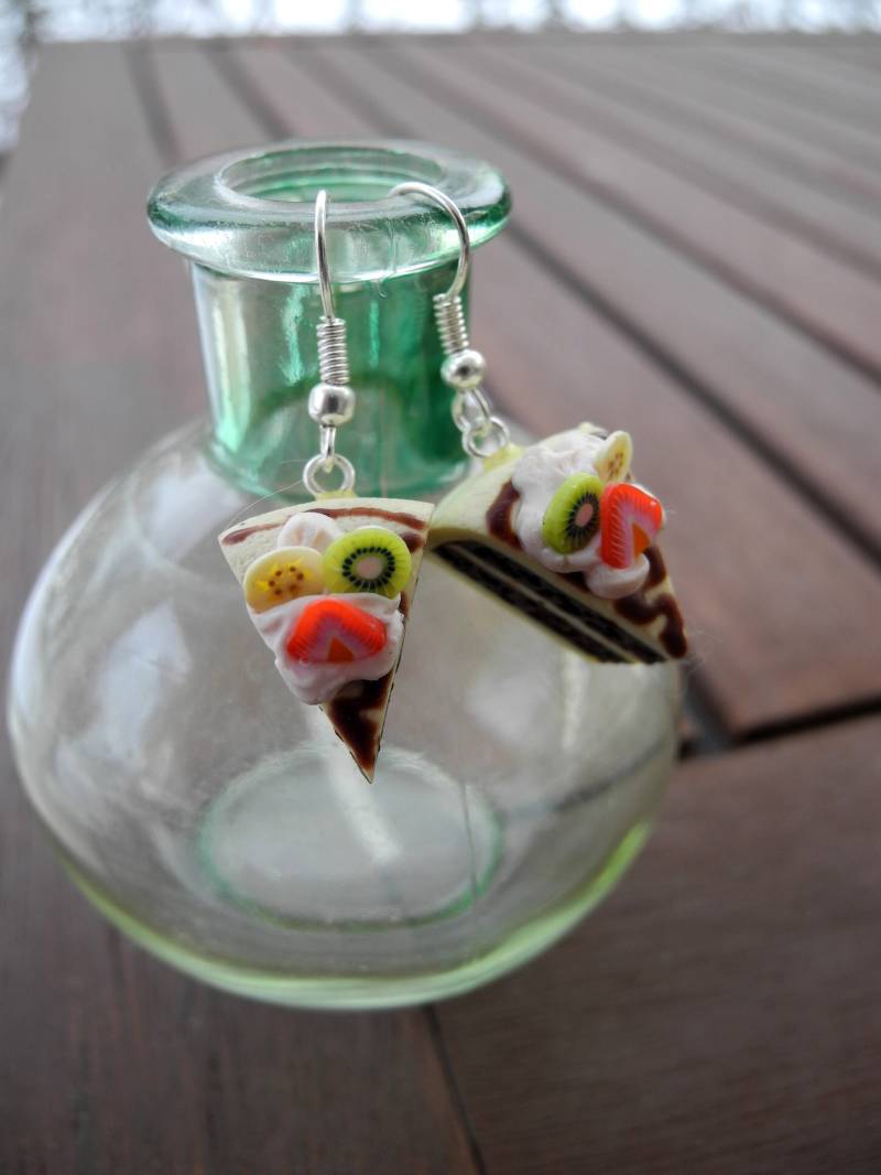 Leckerer Kuchen Mit Obst - Ohrringe Aus Fimo Hand Made von PollyAndMore