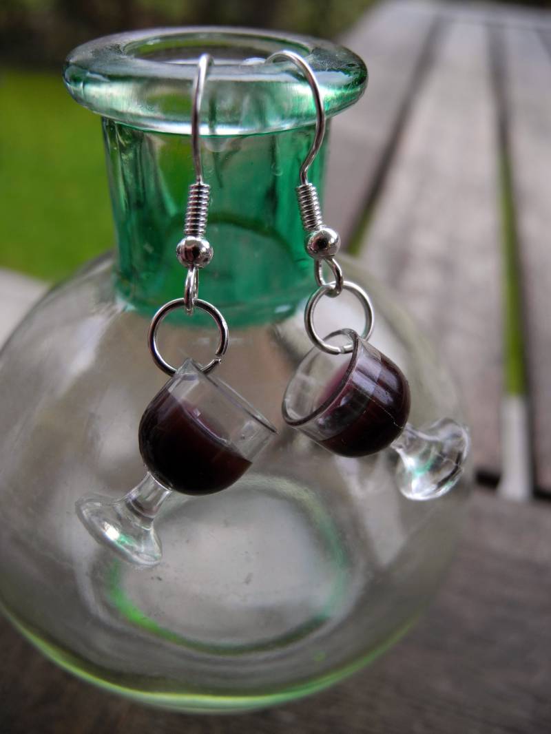 Rotwein-Gläser - Hängeohrringe Aus Fimo Hand Made von PollyAndMore