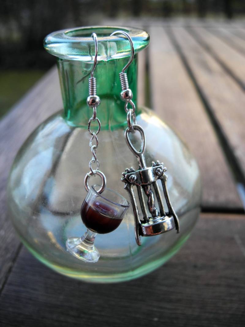 Rotwein Mit Korkenzieher - Hängeohrringe Aus Fimo Hand Made von PollyAndMore