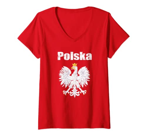 Damen Polen Tshirt Trikot Polska Kinder Damen Herren 2022 T-Shirt mit V-Ausschnitt von Polnisches Geschenk Polen Flagge Fahne 2022