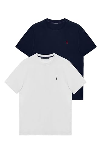 Polo Club - 2er Pack Herren T-Shirts | 100% Baumwolle | Kurzarm & Rundhals | Bequeme Regular Fit | Rigby Go Stickerei | Kontrastband Kragen, Navy Blau-Weiß, 3XL von Polo Club
