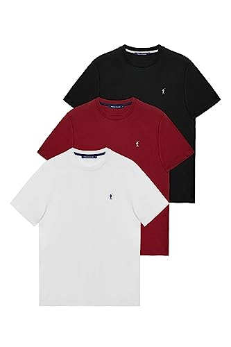 Polo Club 3er Pack Baumwolle T-Shirts Herren Kurzarm Bordeaux, Schwarz und Weiß Ausschnitt Rundhals Basic von Polo Club