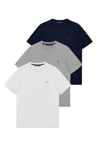 Polo Club - 3er Pack Herren T-Shirts | Kurzarm & Rundhals | Bequeme Passform | Weiche Baumwolle | Kontrastnaht Innenkragen, Vigore-Navy-Weiß, M, Baumwolle von Polo Club