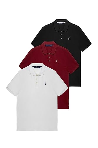 Polo Club Herren 3er Pack Poloshirt Kurzarm Baumwolle Weiß, Bordeaux und Schwarz Stickerei Regular Fit Polohemd Männer von Polo Club