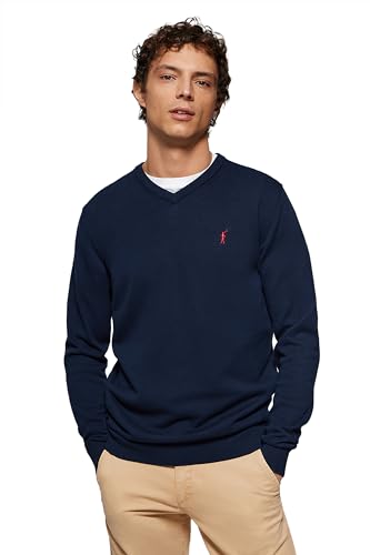 Polo Club Herren Basic Mit V-Ausschnitt Pullover Blau Navy - 100% Baumwolle Pullover Langarm Sweat von Polo Club