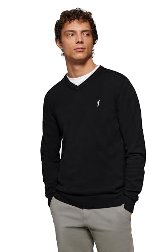 Polo Club Herren Basic Mit V-Ausschnitt Pullover Schwarz - 100% Baumwolle Pullover Langarm Sweat von Polo Club