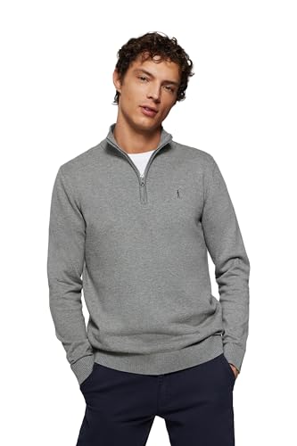 Polo Club Herren Basic Pullover Gräu Mit Reißverschluss - 100% Baumwolle Pullover Zipper Langarm Sweat von Polo Club