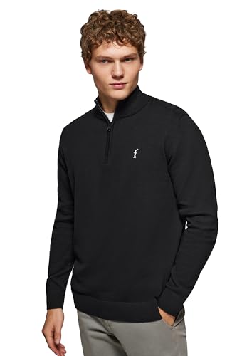 Polo Club Herren Basic Pullover Schwarz Mit Reißverschluss - 100% Baumwolle Pullover Zipper Langarm Sweat von Polo Club