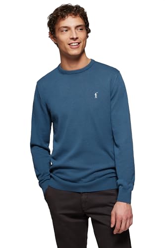 Polo Club Herren Basic Strickpullover Crewneck Denim Blau - Pullover 100% Baumwolle Langarm Sweat von Polo Club