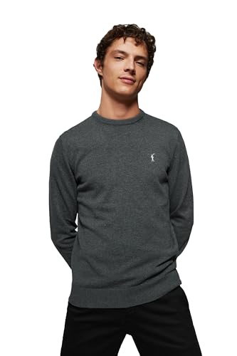 Polo Club Herren Basic Strickpullover Crewneck Dunkelgräu - Pullover 100% Baumwolle Langarm Sweat von Polo Club