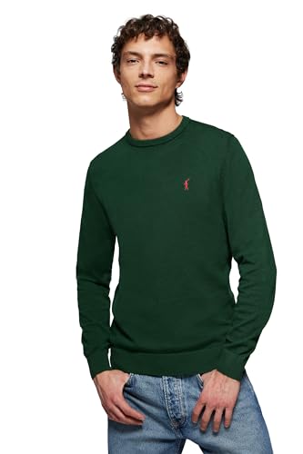 Polo Club Herren Basic Strickpullover Crewneck Grün - Pullover 100% Baumwolle Langarm Sweat von Polo Club