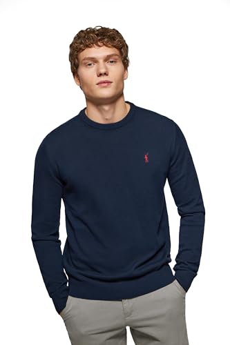 Polo Club Herren Basic Strickpullover Crewneck Navy Blau - Pullover 100% Baumwolle Langarm Sweat von Polo Club