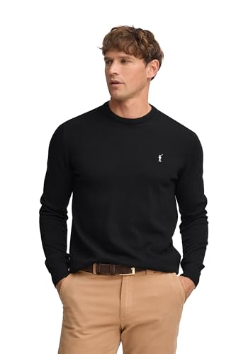 Polo Club Herren Basic Strickpullover Crewneck Schwarz - Pullover 100% Baumwolle Langarm Sweat von Polo Club