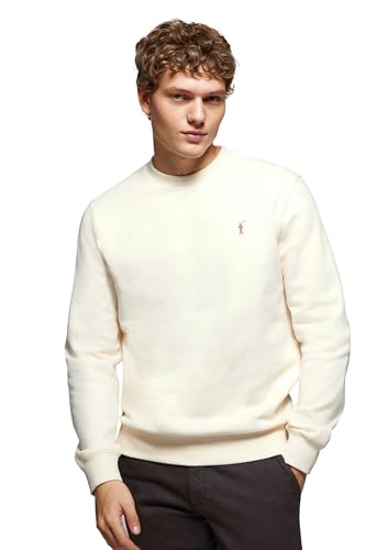 Polo Club Herren Basic Sweatshirt Beige mit Rundhals Einfarbig - Ohne Kapuze - 100% Baumwolle - Gesticktes Logo - Langarmshirts Crew Neck Men von Polo Club