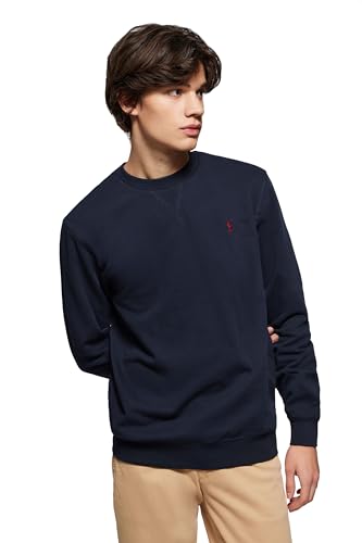 Polo Club Herren Basic Sweatshirt Blau Navy mit Rundhals Einfarbig - Ohne Kapuze - 100% Baumwolle - Gesticktes Logo - Langarmshirts Crew Neck Men von Polo Club