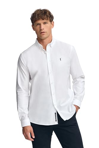Polo Club Herren Hemd Weiß Einfarbig Baumwolle Businesshemden Klassisch Hemden - Freizeithemd Langarm - Long Sleeve Shirt von Polo Club