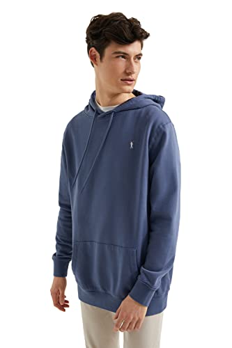 Polo Club Herren Kapuzenpullover Denim Blau mit Taschen und Gesticktes Logo - Langarmshirts Pullover Sweatjacke Hoodie Men Casual Sweatshirt von Polo Club