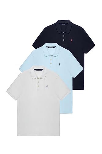 Polo Club Herren 3er Pack Poloshirt Kurzarm Baumwolle Weiß, Hell Blau und Marine Blau Stickerei Regular Fit Polohemd Männer von Polo Club