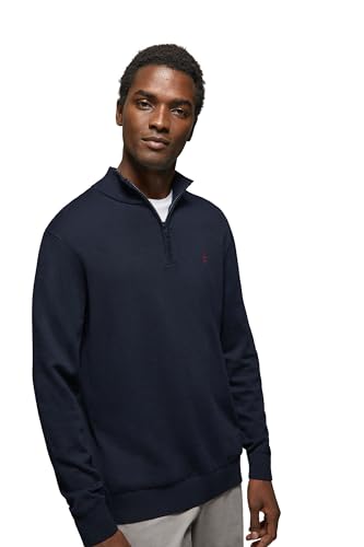 Polo Club Herren Pullover mit Reißverschluss und V-Ausschnitt Marine Blau Langarmshirt Elegant von Polo Club