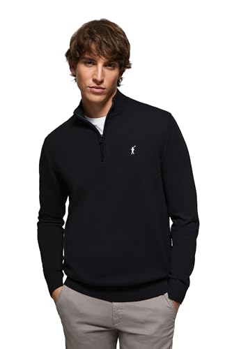 Polo Club Herren Pullover mit Reißverschluss und V-Ausschnitt Schwarz Langarmshirt Elegant von Polo Club