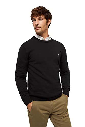 Polo Club Herren Strickpullover Rundkragen Schwarz Sweat Männer Casual Baumwolle Langarmshirt Pullover von Polo Club