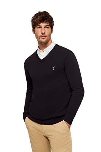 Polo Club Herren Strickpullover V-Ausschnitt Casual Männer Schwarz Sweater Pullover Winter Baumwolle Langarmshirt von Polo Club