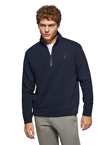 Polo Club Herren Sweatshirt Blau Navy ohne Kapuze und Reißverschluss - Pullover mit Half Zip - Sweatjacke 100% Baumwolle mit Reissverschluss - Gesticktem Logo von Polo Club