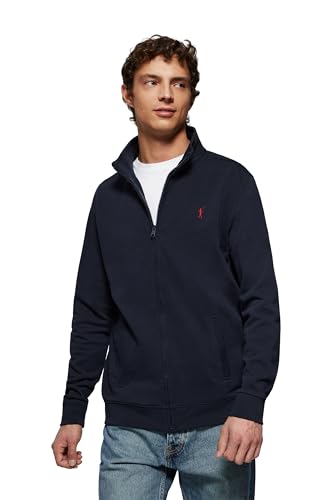 Polo Club Herren Sweatshirt Blau mit Reißverschluss - 100% Baumwolle - Gesticktem Logo - Pullover Ohne Kapuze Reissverschluss von Polo Club