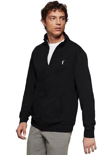 Polo Club Herren Sweatshirt Schwarz mit Reißverschluss - 100% Baumwolle - Gesticktem Logo - Pullover Ohne Kapuze Reissverschluss von Polo Club