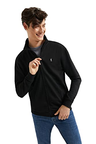 Polo Club Herren Sweatshirt mit Reißverschluss Schwarz Ohne Kapuze - Baumwolle Pullover Zipper Men von Polo Club