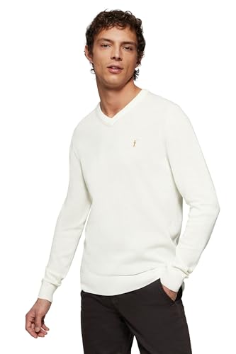 Polo Club Schlichter Pullover Elfenbein mit V-Kragen und Rigby Go Logo von Polo Club