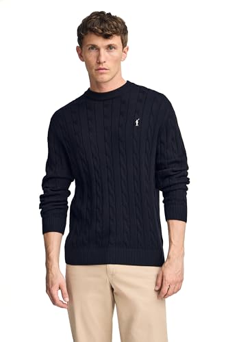 Polo Club Strickpullover Marineblau mit Zopfmuster und Rigby Go Logo - Herren Pullover - 100% Baumwolle von Polo Club