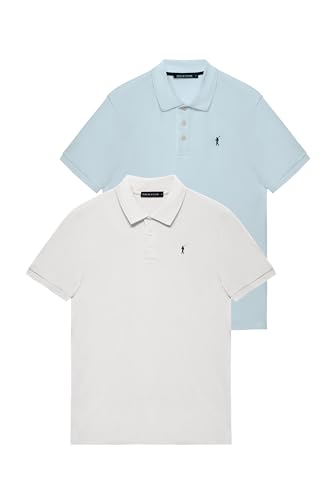 Polo Club Zweierpack Kurzarm-Poloshirts hellblau und weiß mit gesticktem Logo für Herren - 100% Baumwolle von Polo Club