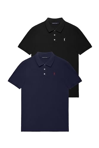 Polo Club Zweierpack Kurzarm-Poloshirts schwarz und Marineblau mit gesticktem Logo für Herren - 100% Baumwolle von Polo Club