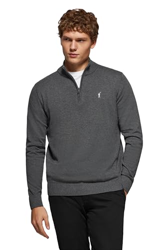 Pullover Strickpullover dunkelgrau mit hohem Kragen, Reißverschluss und Rigby Go Logo von Polo Club