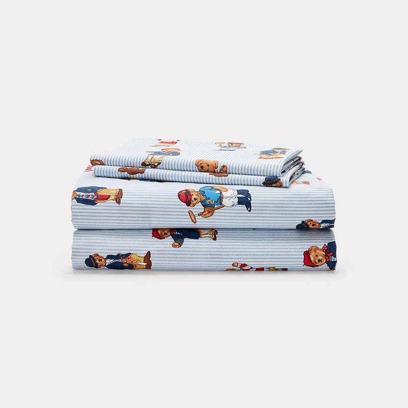 Gestreiftes Bettlaken-Set mit Teddybär von Polo Ralph Lauren Home