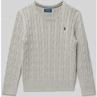 Polo Ralph Lauren Kids Strickpullover mit gerippten Abschlüssen in Mittelgrau Melange, Größe 110 von Polo Ralph Lauren Kids