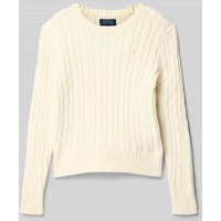 Polo Ralph Lauren Teens Strickpullover mit Zopfmuster und Label-Stitching in Weiss, Größe XL von Polo Ralph Lauren Teens