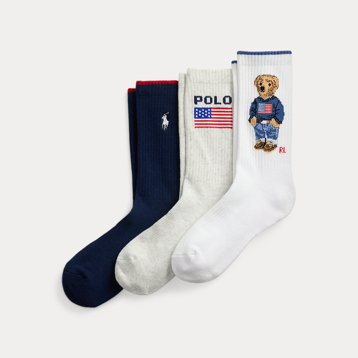 3er-Pack Logo-Crew-Socken mit Polo Bear von Polo Ralph Lauren