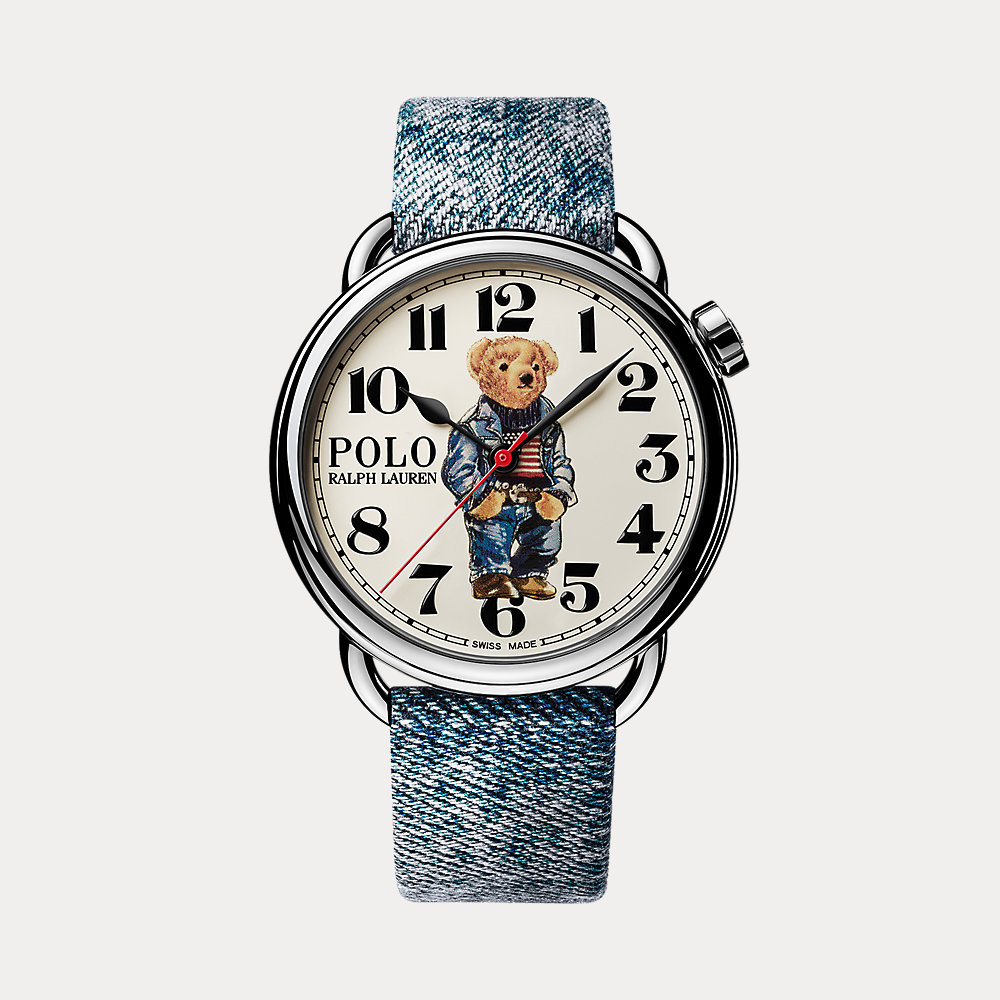 Armbanduhr in Weiß mit Denim Polo Bear von Polo Ralph Lauren