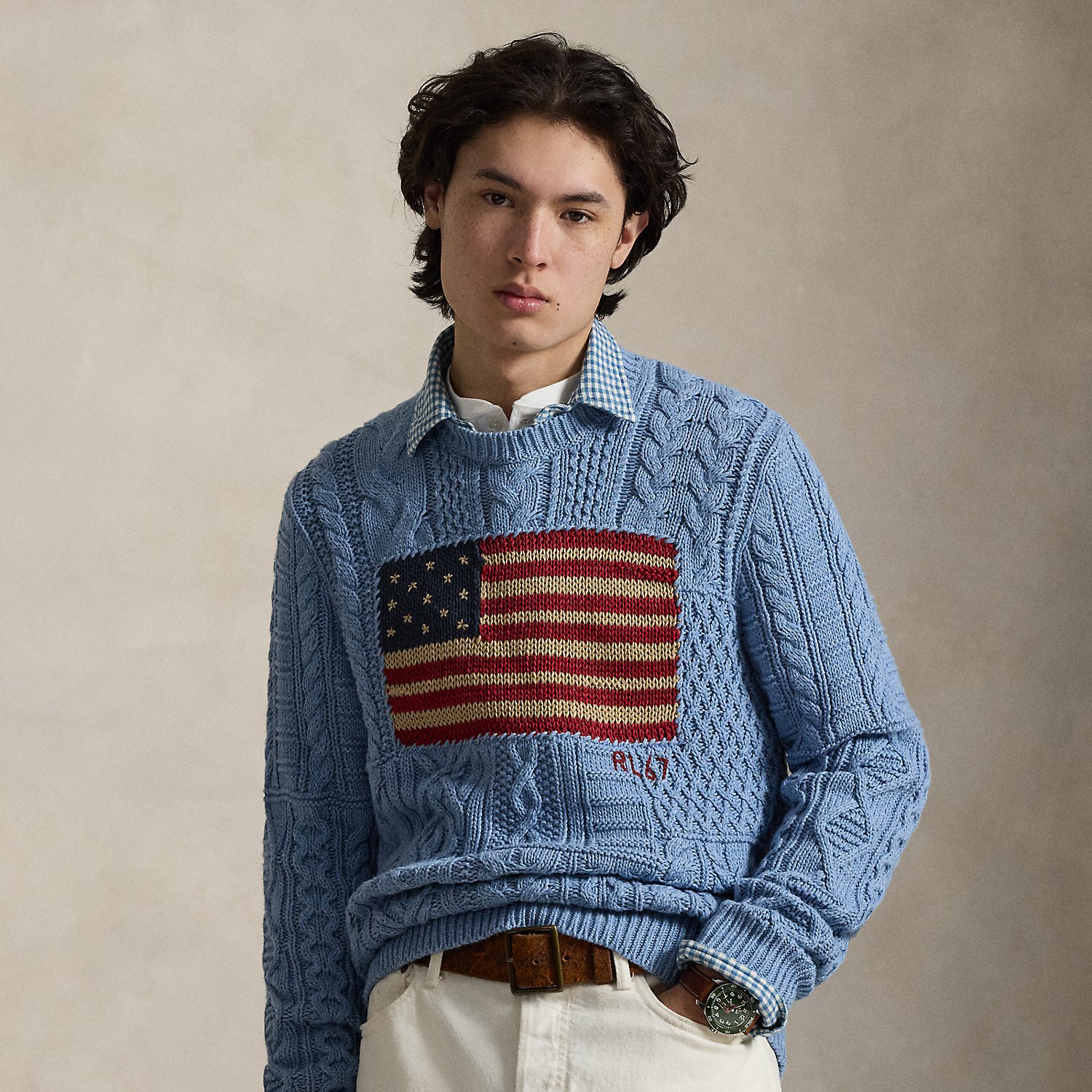 Aran-Strickpullover mit Flagge von Polo Ralph Lauren