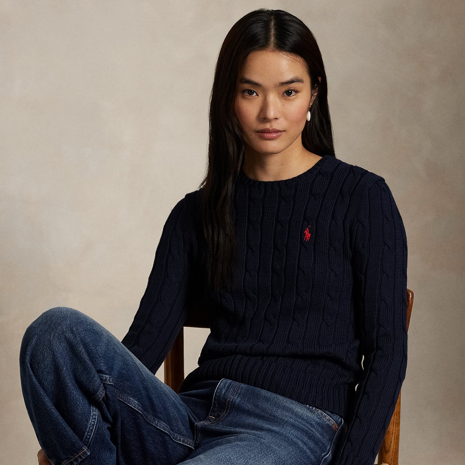 Baumwoll-Rundhalspullover mit Zopfmuster von Polo Ralph Lauren