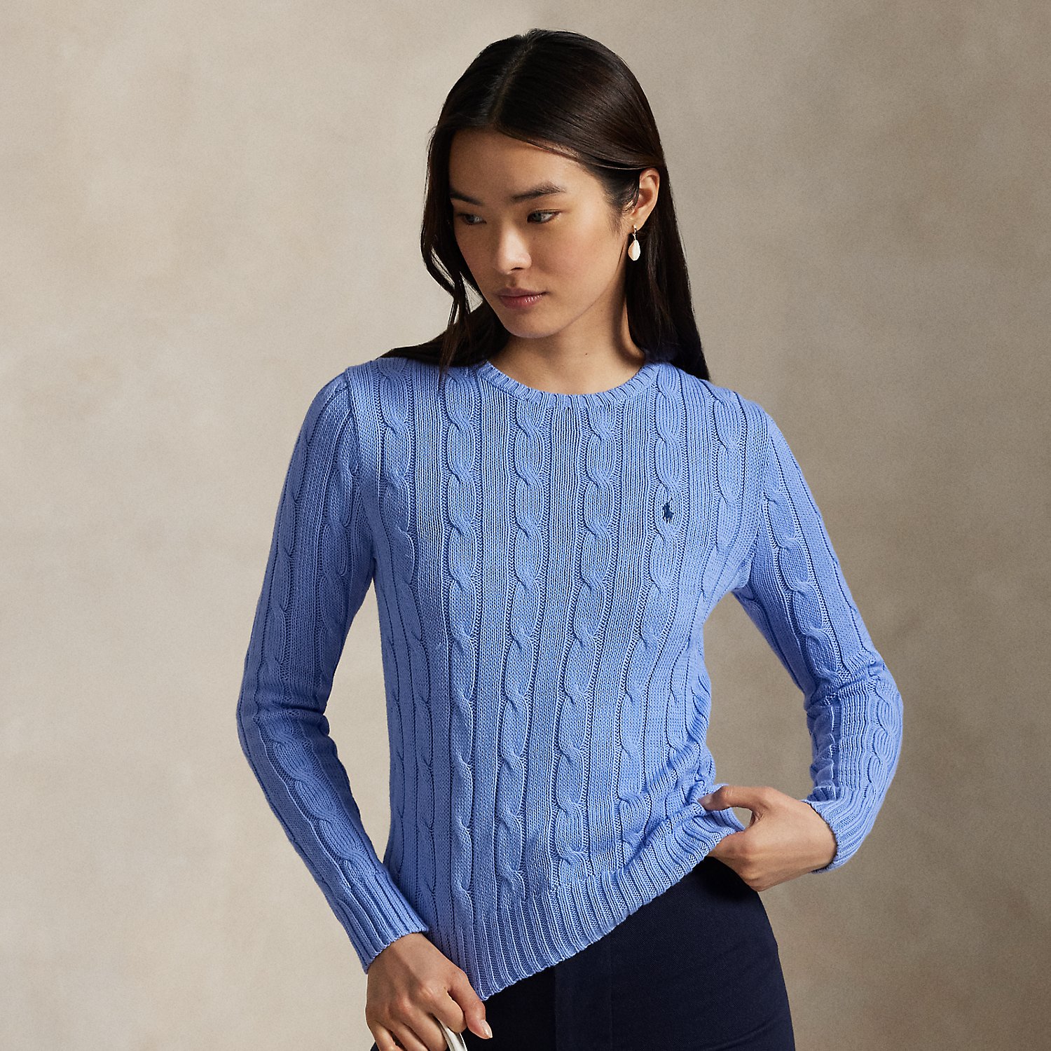 Baumwoll-Rundhalspullover mit Zopfmuster von Polo Ralph Lauren