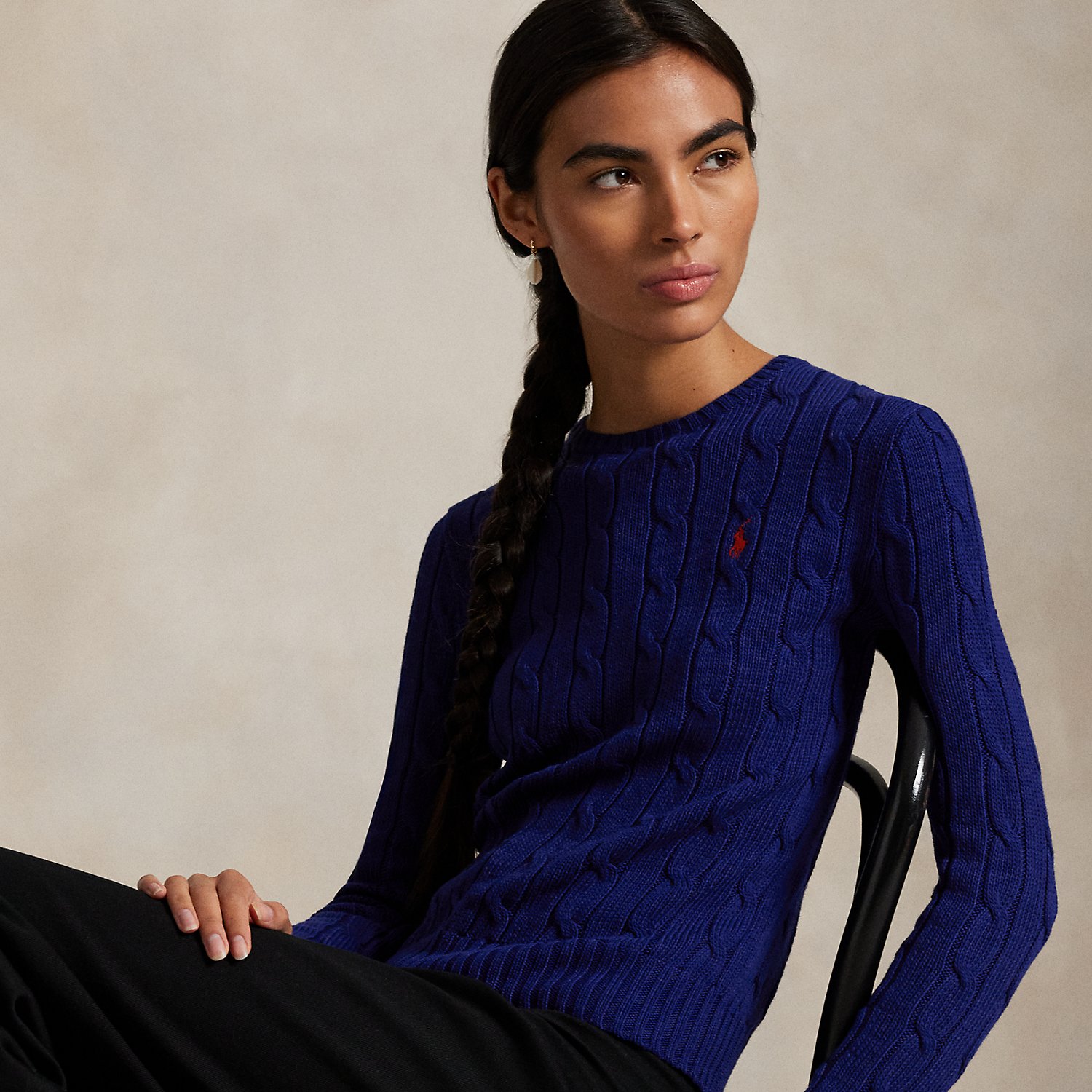 Baumwoll-Rundhalspullover mit Zopfmuster von Polo Ralph Lauren