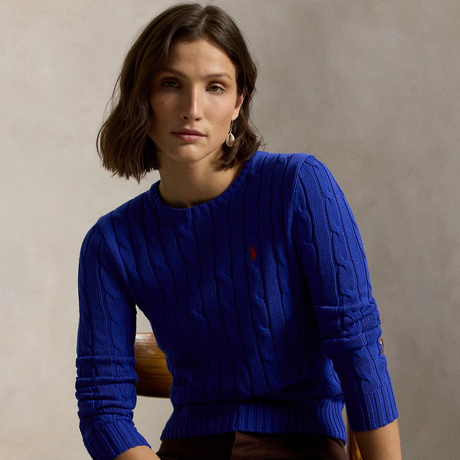 Baumwoll-Rundhalspullover mit Zopfmuster von Polo Ralph Lauren