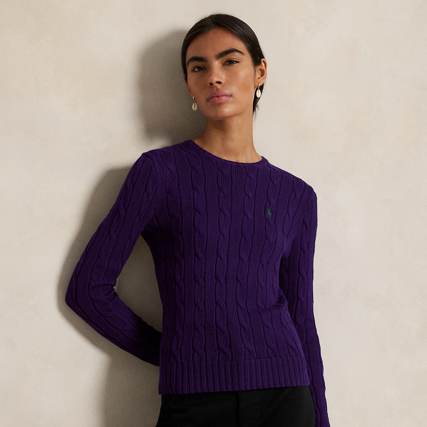 Baumwoll-Rundhalspullover mit Zopfmuster von Polo Ralph Lauren