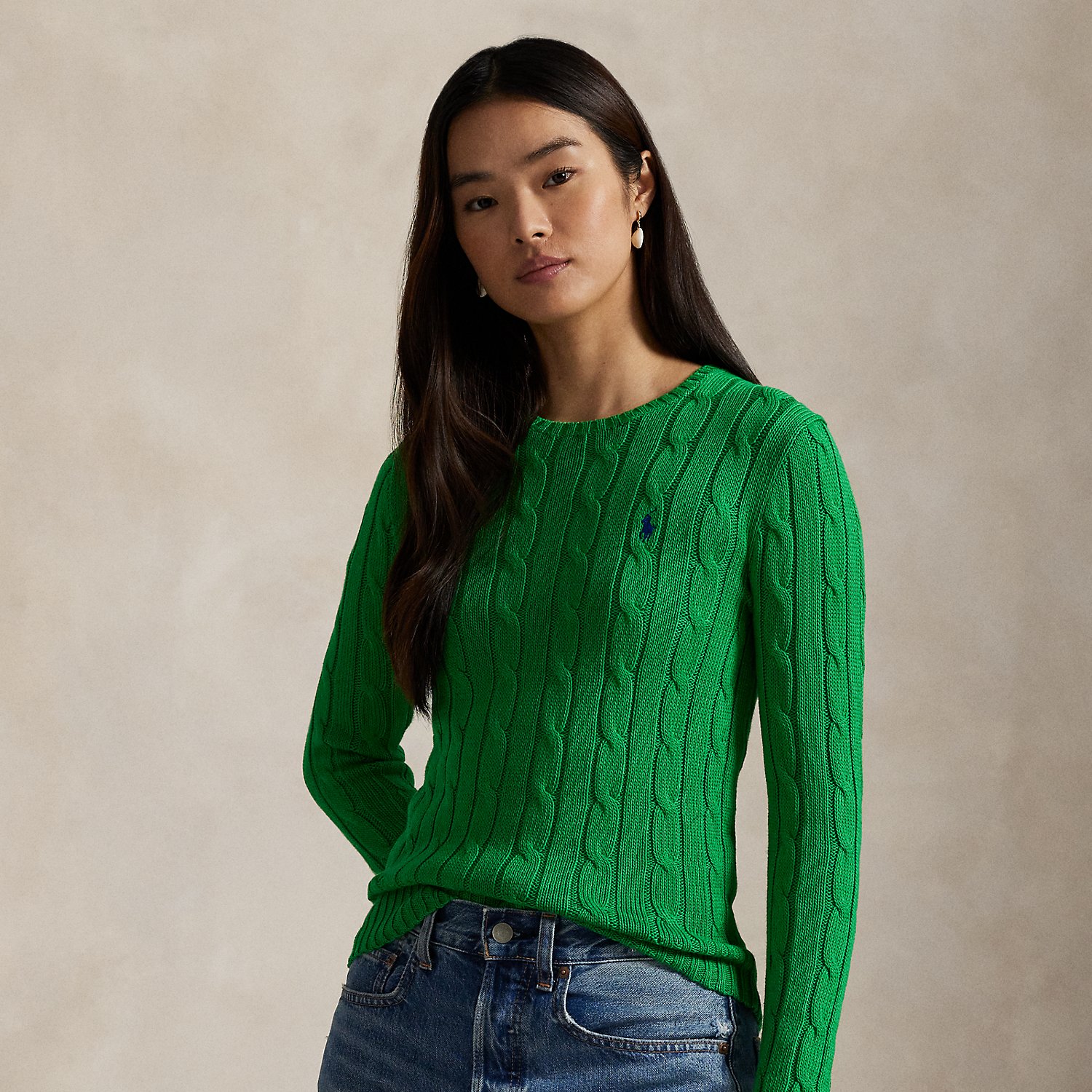 Baumwoll-Rundhalspullover mit Zopfmuster von Polo Ralph Lauren