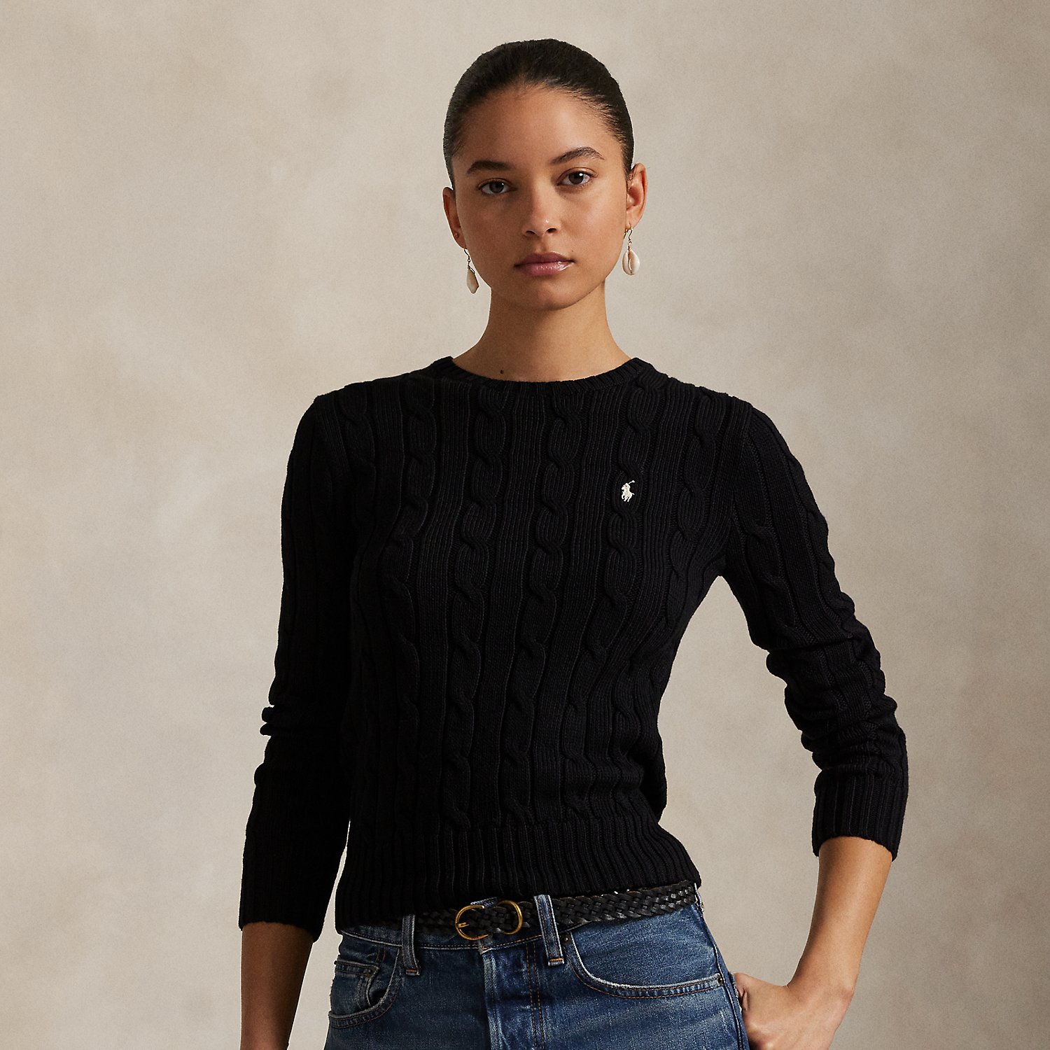 Baumwoll-Rundhalspullover mit Zopfmuster von Polo Ralph Lauren