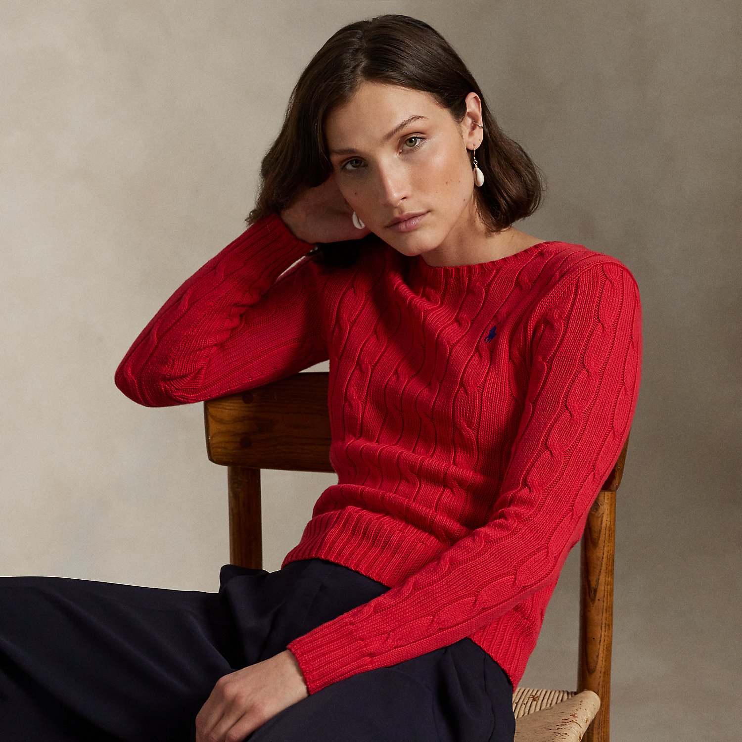 Baumwoll-Rundhalspullover mit Zopfmuster von Polo Ralph Lauren